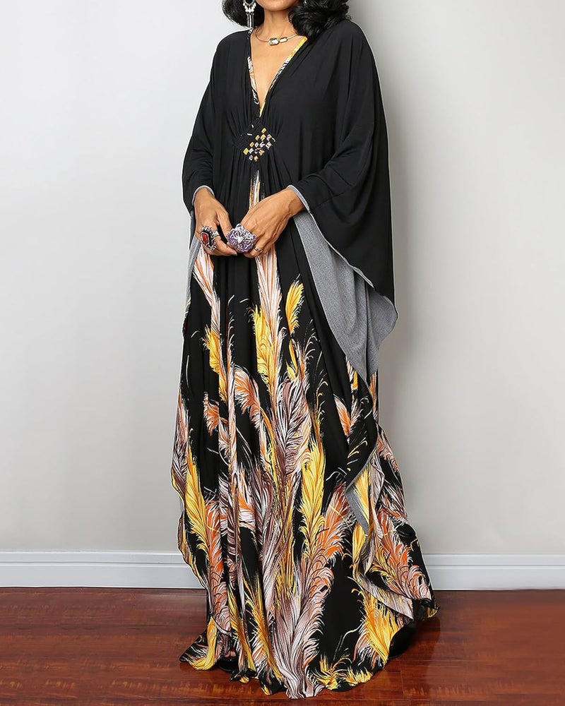 Bsubseach Women Ethnic Print Kaftan Beach Dress Plus Size Swimsuit Cover Up - Image 4
